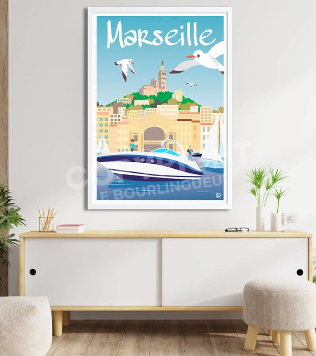 Affiche vintage MARSEILLE  Le Vieux Port  - Marcel Travel Poster Taille  30 x 40 cm